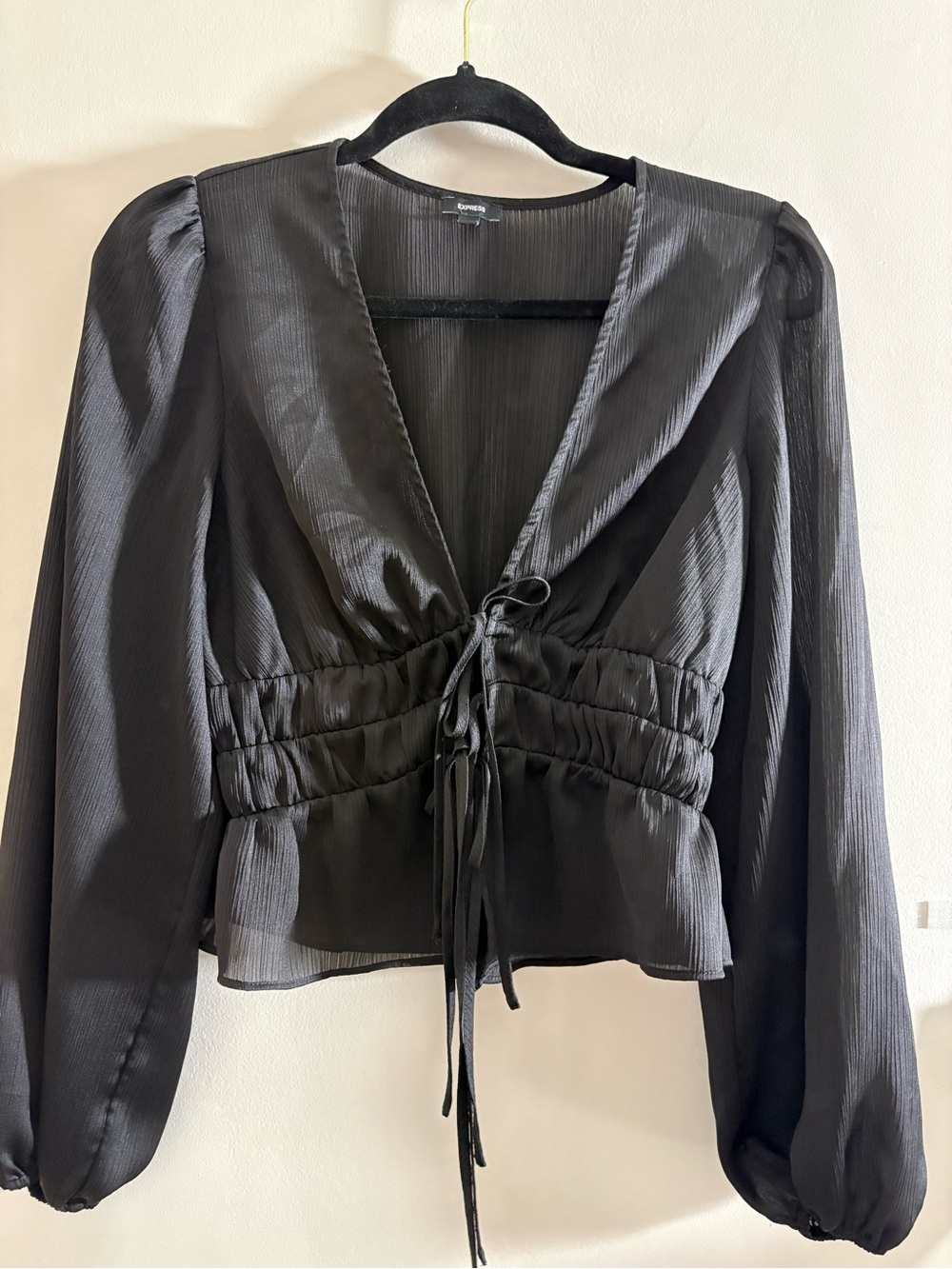 Express Black V-Neck Drawstring Peplum Blouse